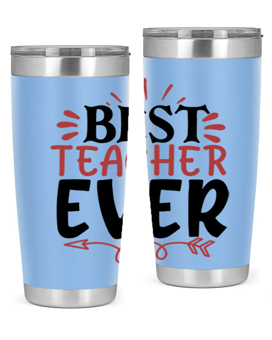 Best Teacher Ever tumbler in stainless steel with a vibrant design, perfect for hot and cold beverages.