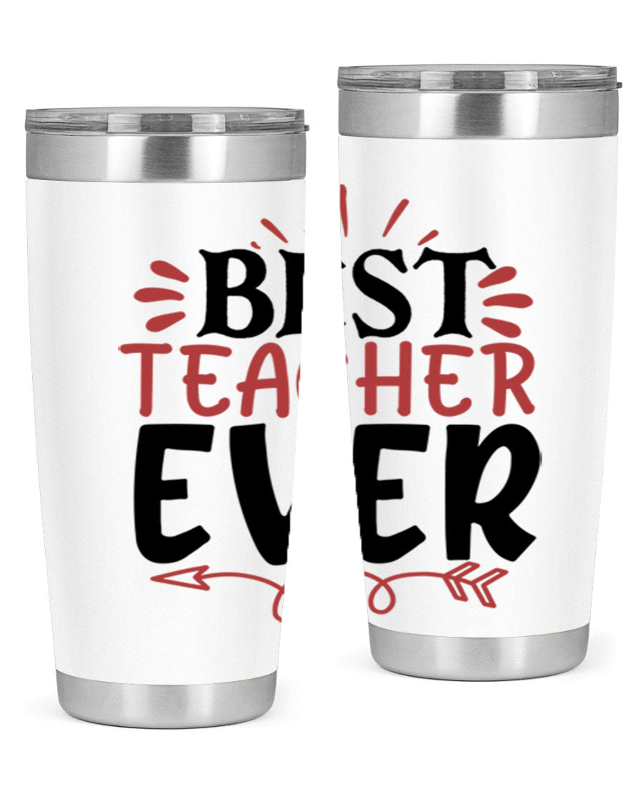 Best Teacher Ever tumbler in stainless steel with a vibrant design, perfect for hot and cold beverages.