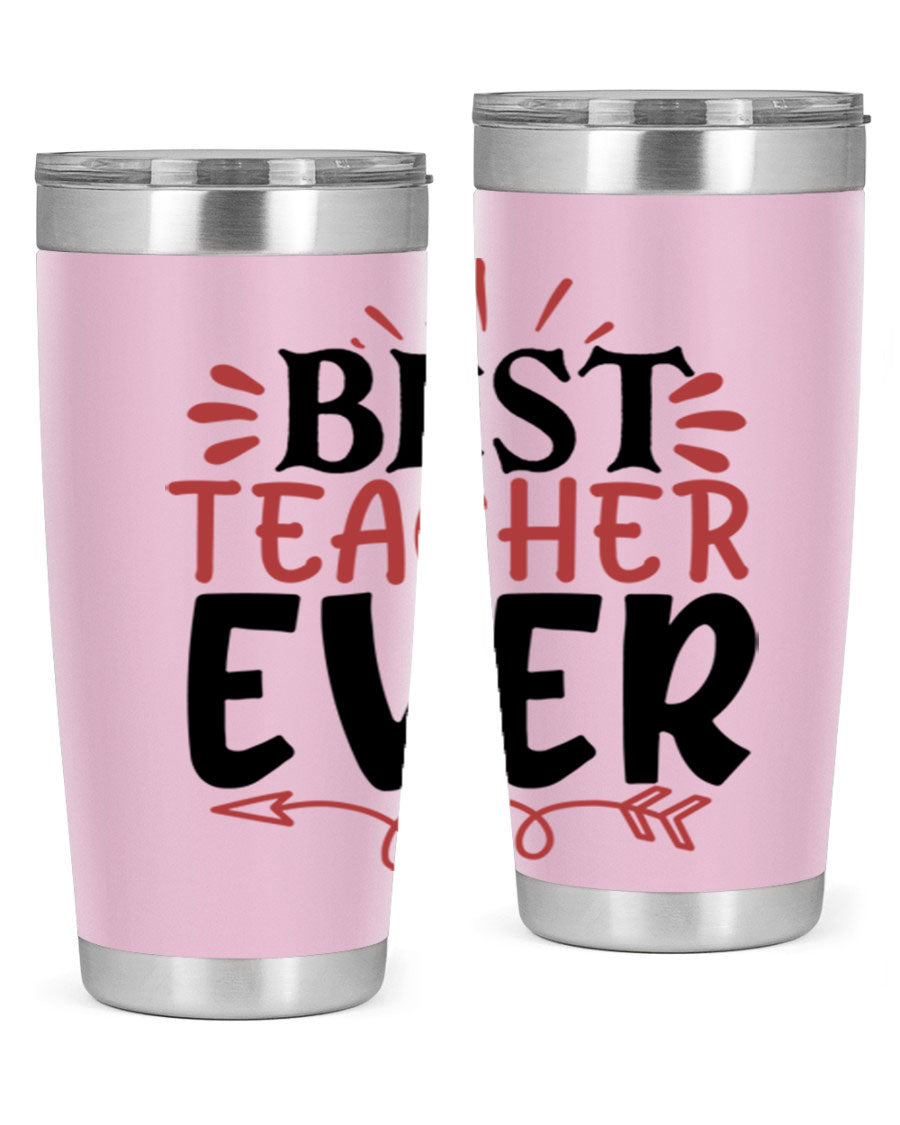 Best Teacher Ever tumbler in stainless steel with a vibrant design, perfect for hot and cold beverages.