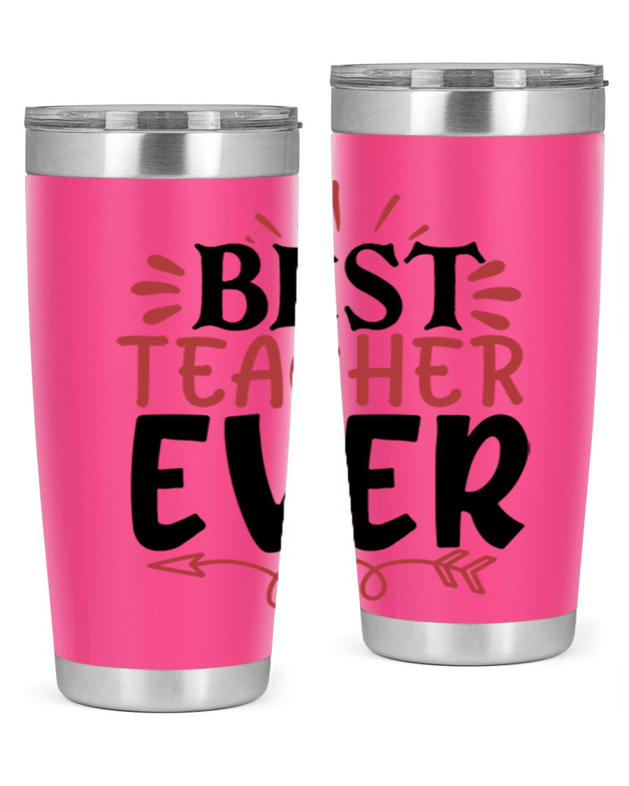 Best Teacher Ever tumbler in stainless steel with a vibrant design, perfect for hot and cold beverages.