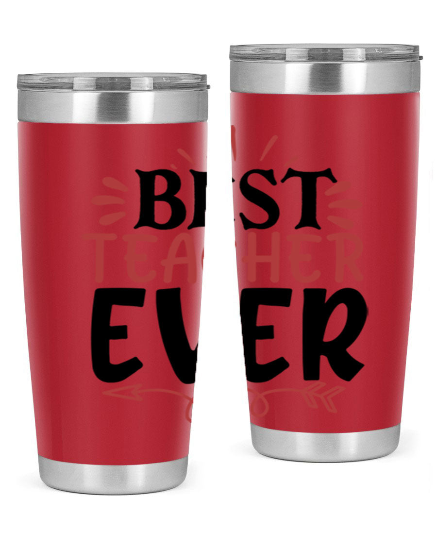 Best Teacher Ever tumbler in stainless steel with a vibrant design, perfect for hot and cold beverages.