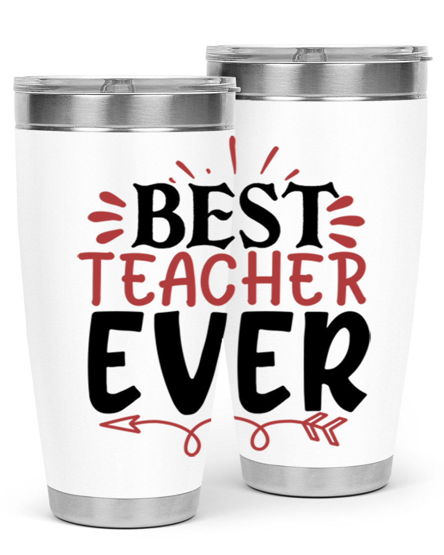 Best Teacher Ever tumbler in stainless steel with a vibrant design, perfect for hot and cold beverages.