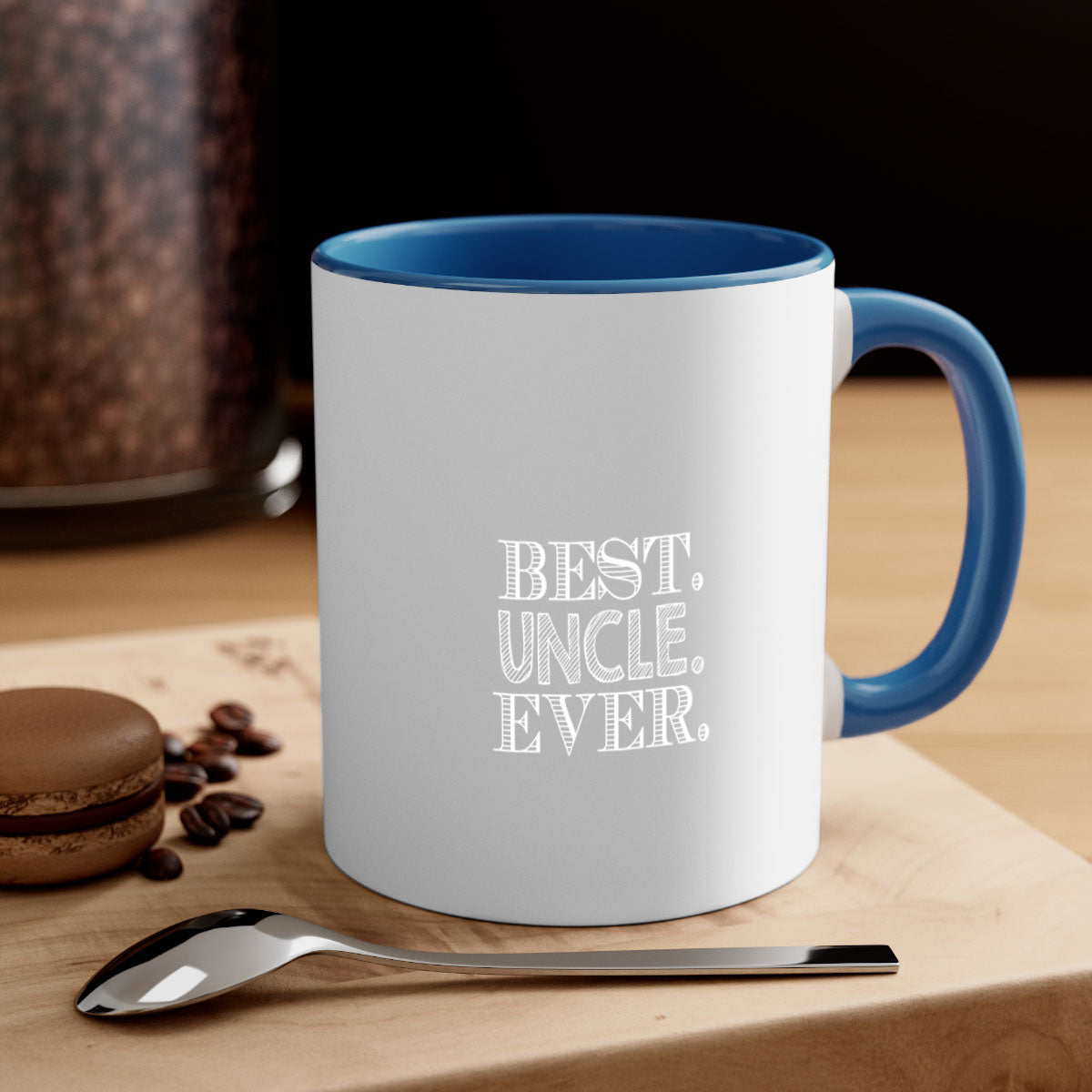 Best Uncle Ever mug with colorful handle and glossy finish, perfect for coffee or tea.