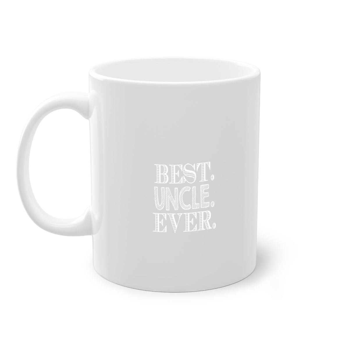 Best Uncle Ever mug with colorful handle and glossy finish, perfect for coffee or tea.