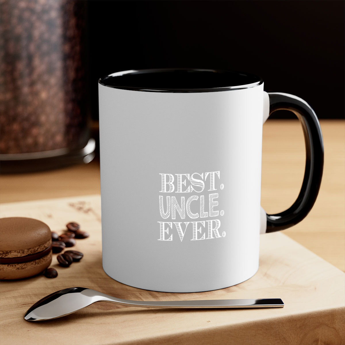 Best Uncle Ever mug with colorful handle and glossy finish, perfect for coffee or tea.