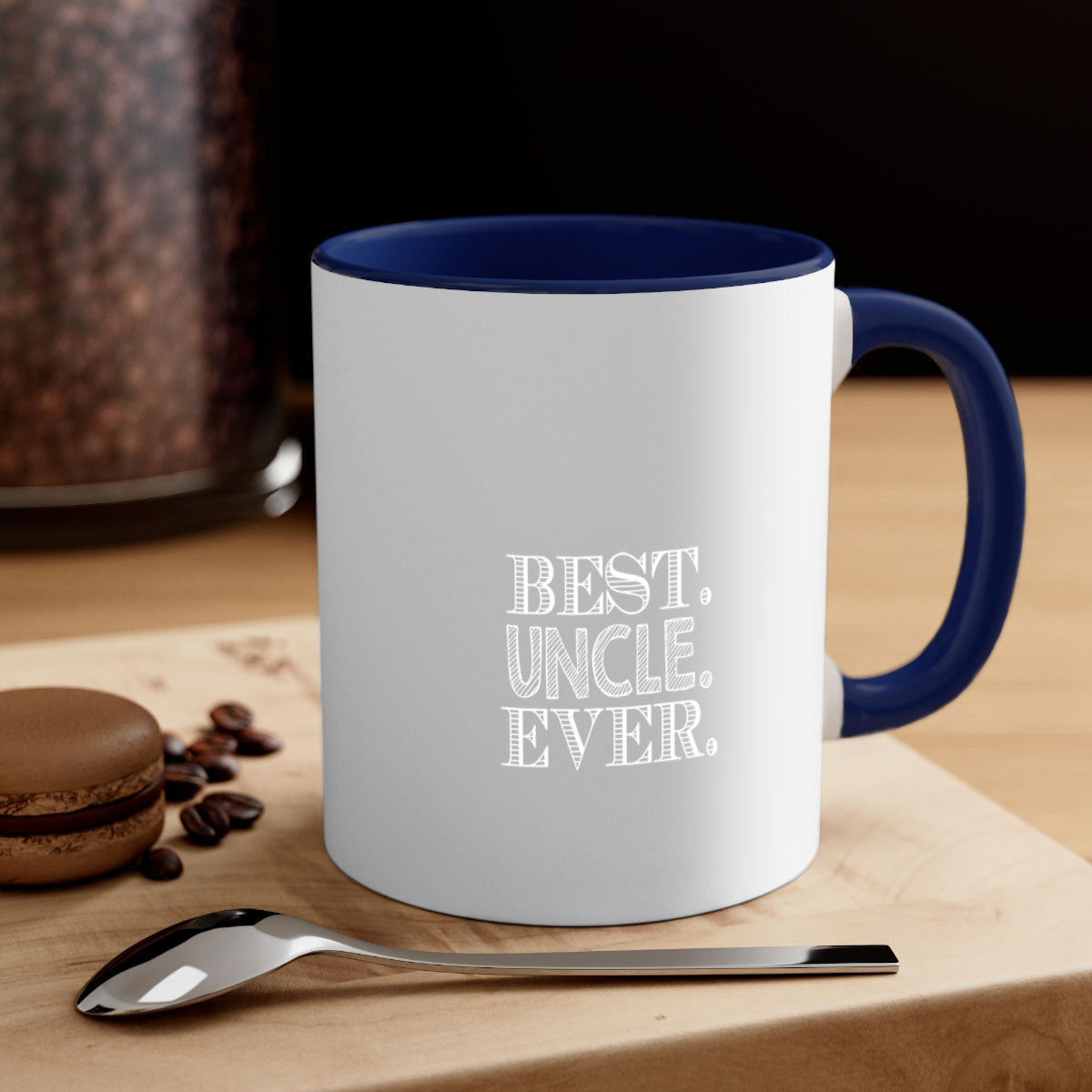 Best Uncle Ever mug with colorful handle and glossy finish, perfect for coffee or tea.