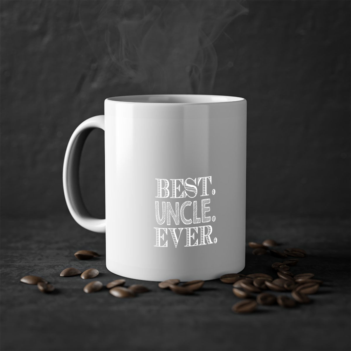 Best Uncle Ever mug with colorful handle and glossy finish, perfect for coffee or tea.