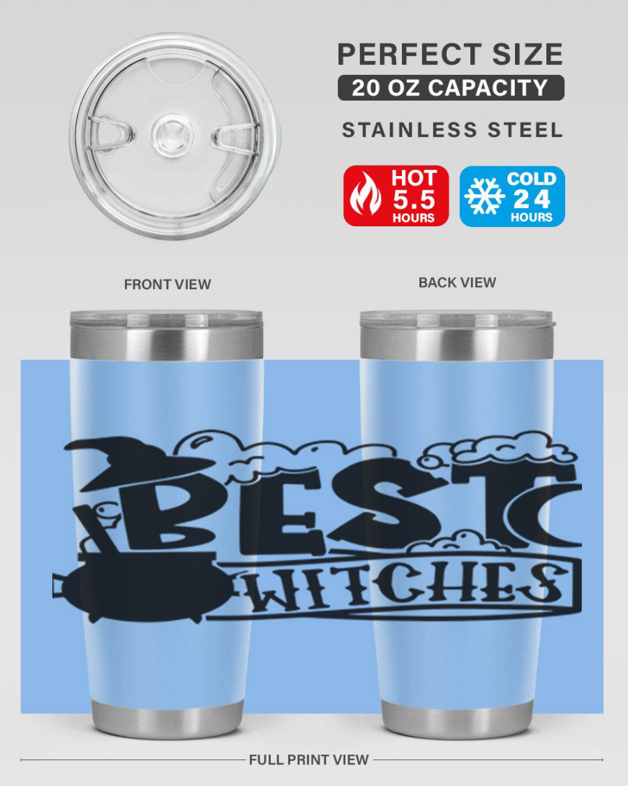 Best Witches 20oz Halloween Tumbler made of stainless steel with a whimsical design, perfect for hot and cold beverages.