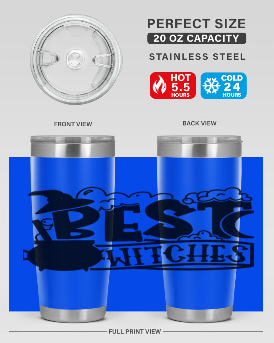 Best Witches 20oz Halloween Tumbler made of stainless steel with a whimsical design, perfect for hot and cold beverages.