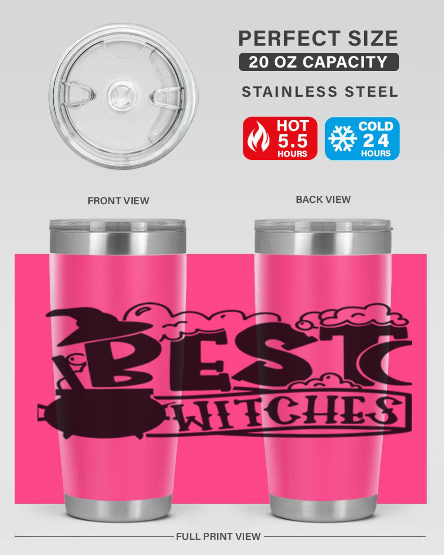 Best Witches 20oz Halloween Tumbler made of stainless steel with a whimsical design, perfect for hot and cold beverages.