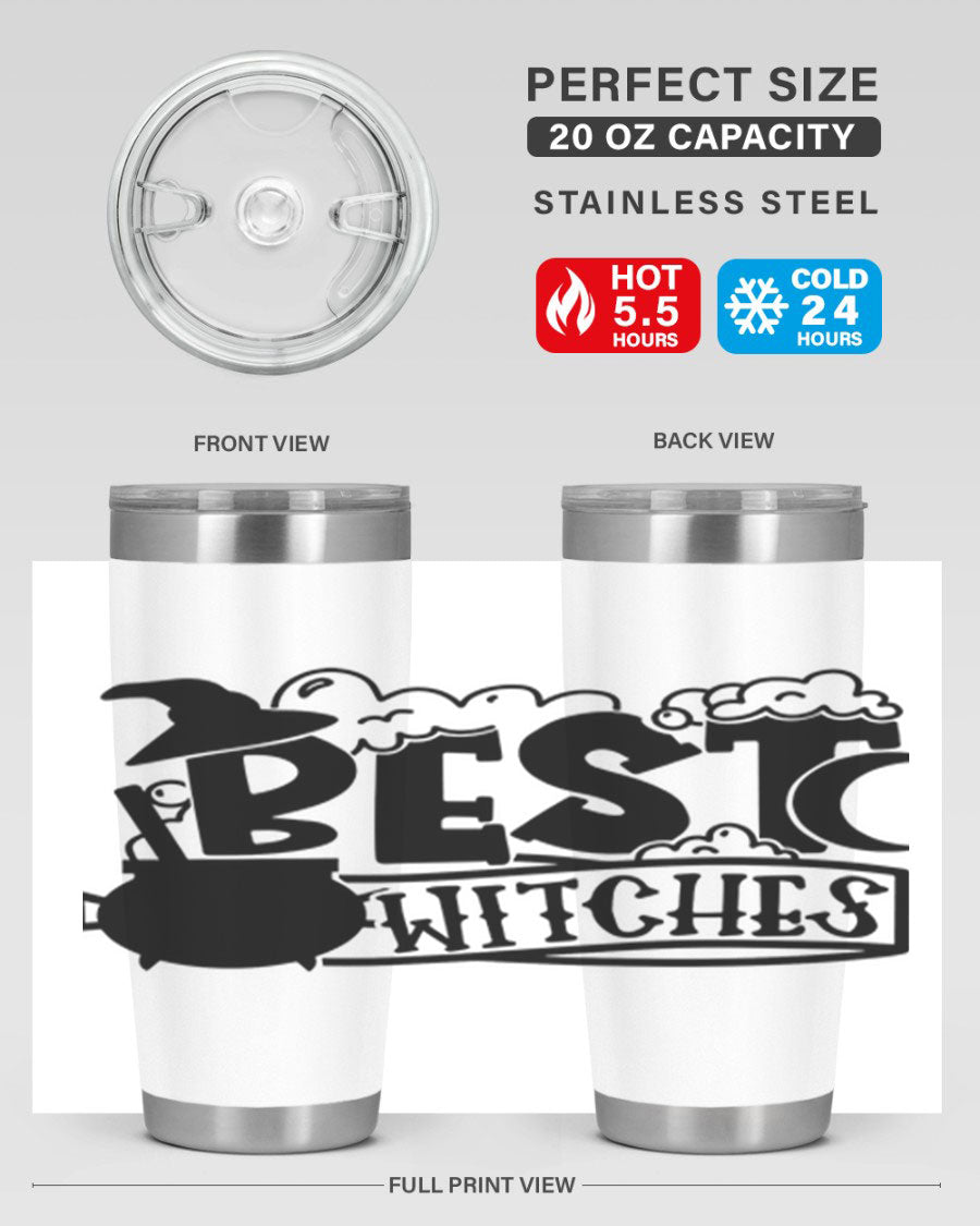 Best Witches 20oz Halloween Tumbler made of stainless steel with a whimsical design, perfect for hot and cold beverages.