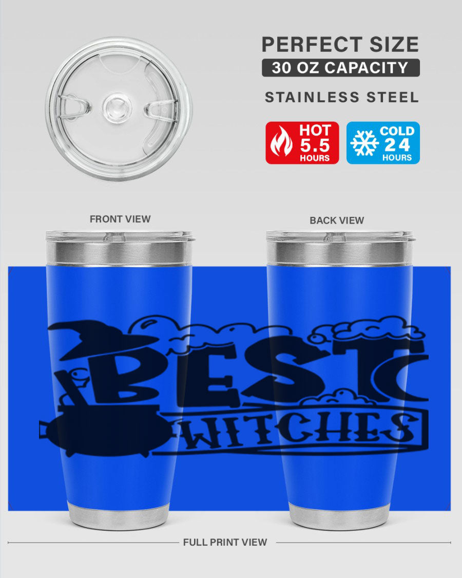 Best Witches 20oz Halloween Tumbler made of stainless steel with a whimsical design, perfect for hot and cold beverages.