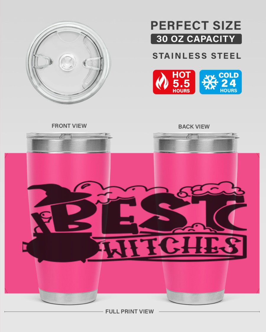 Best Witches 20oz Halloween Tumbler made of stainless steel with a whimsical design, perfect for hot and cold beverages.