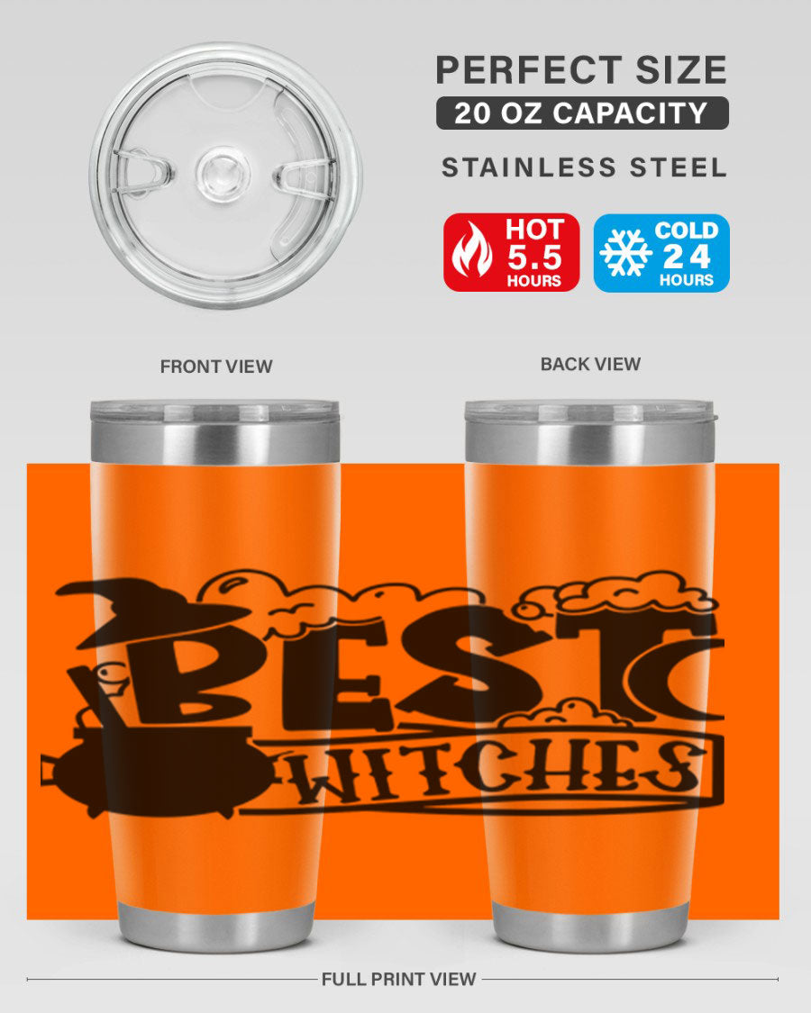 Best Witches 20oz Halloween Tumbler made of stainless steel with a whimsical design, perfect for hot and cold beverages.