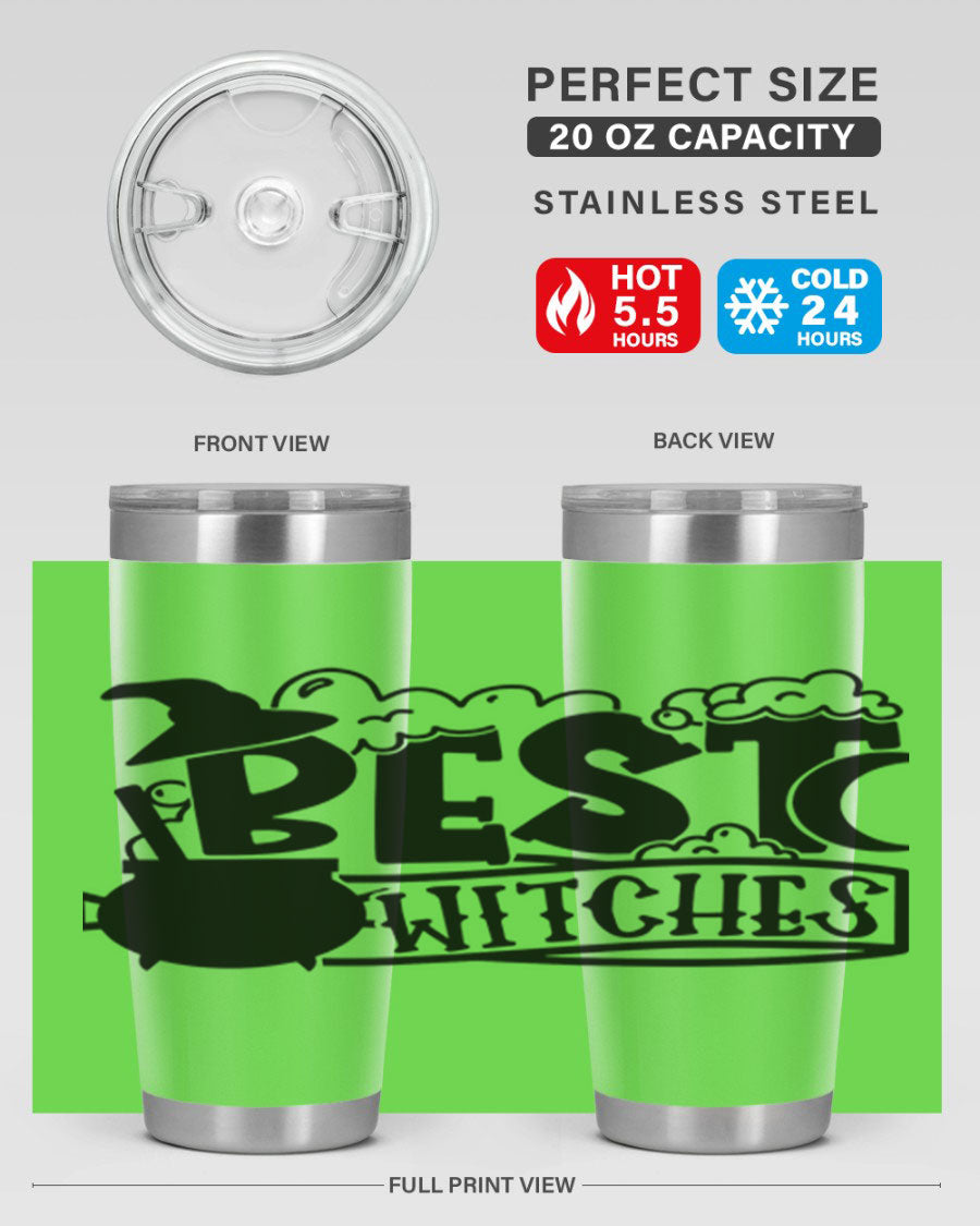 Best Witches 20oz Halloween Tumbler made of stainless steel with a whimsical design, perfect for hot and cold beverages.