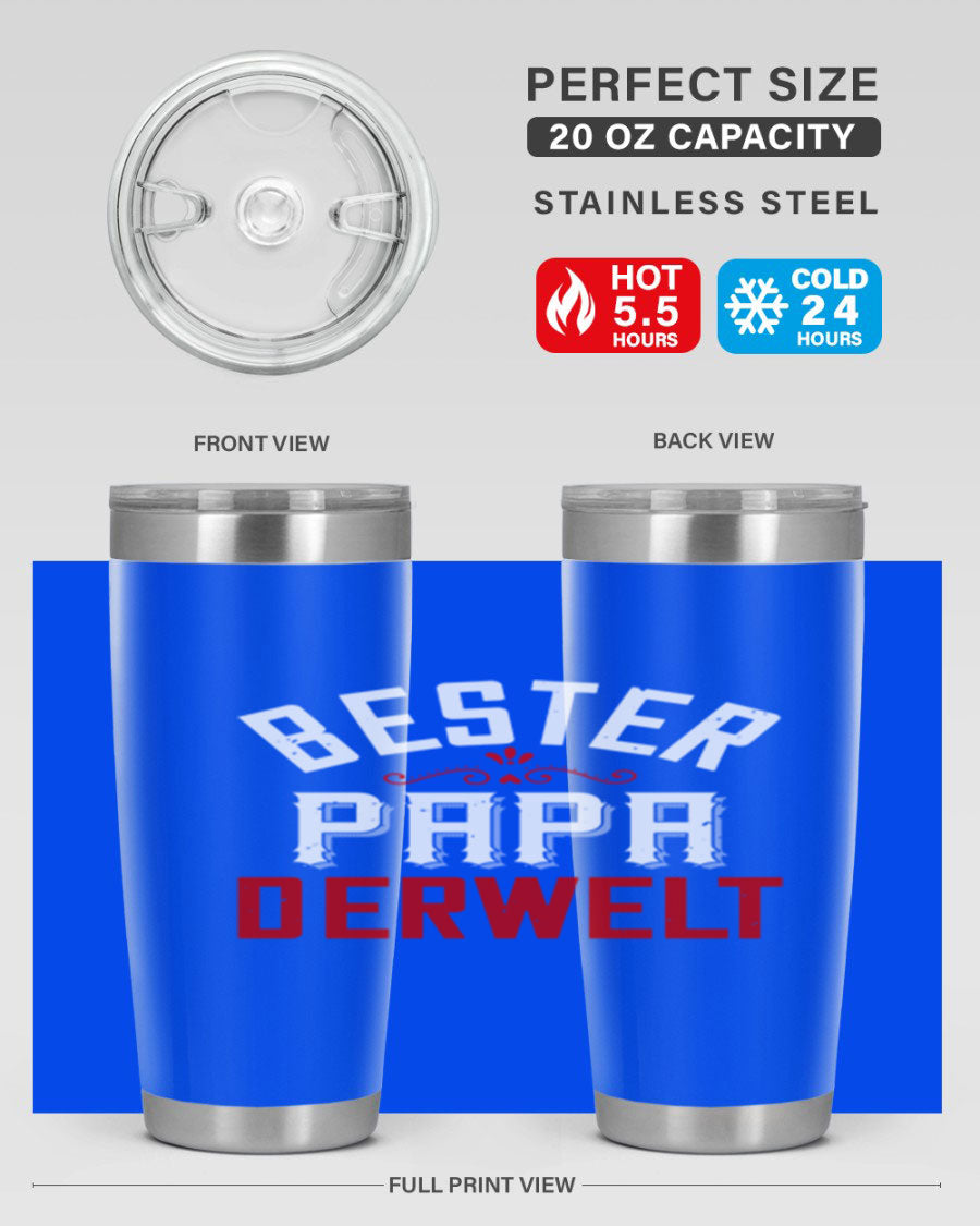 Bester Papa 46# 20oz tumbler featuring a stylish design, double wall vacuum insulation, and a drink-thru lid, perfect for hot and cold beverages.