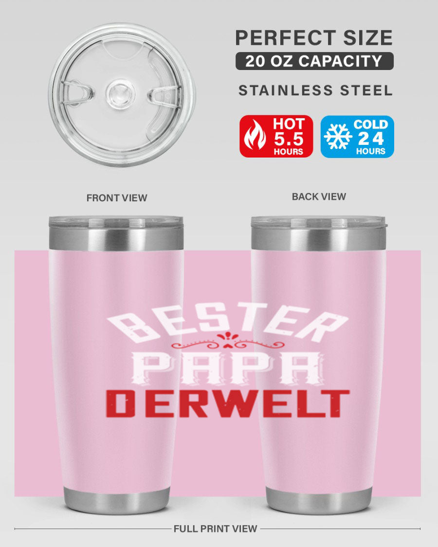 Bester Papa 46# 20oz tumbler featuring a stylish design, double wall vacuum insulation, and a drink-thru lid, perfect for hot and cold beverages.