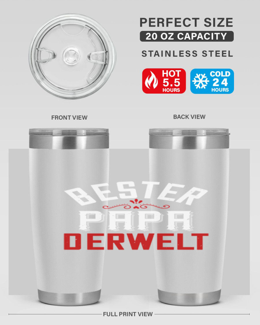 Bester Papa 46# 20oz tumbler featuring a stylish design, double wall vacuum insulation, and a drink-thru lid, perfect for hot and cold beverages.