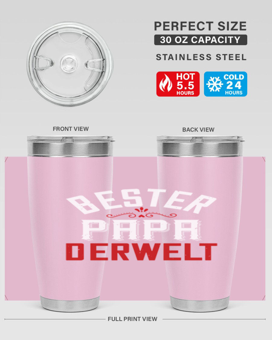 Bester Papa 46# 20oz tumbler featuring a stylish design, double wall vacuum insulation, and a drink-thru lid, perfect for hot and cold beverages.