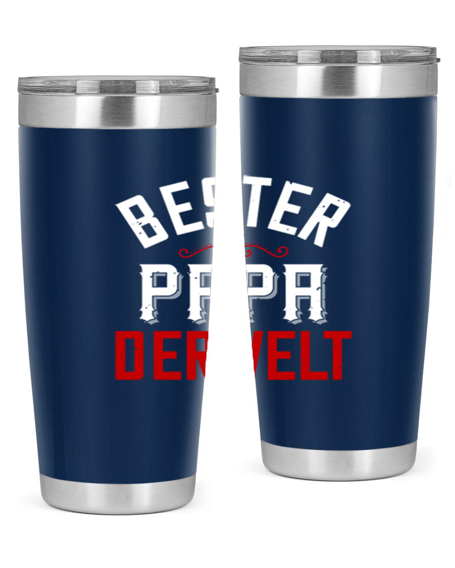 Bester Papa 46# 20oz tumbler featuring a stylish design, double wall vacuum insulation, and a drink-thru lid, perfect for hot and cold beverages.