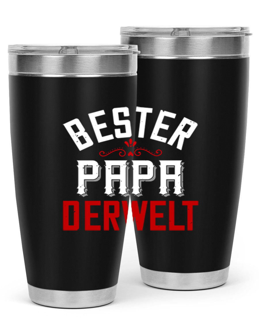 Bester Papa 46# 20oz tumbler featuring a stylish design, double wall vacuum insulation, and a drink-thru lid, perfect for hot and cold beverages.