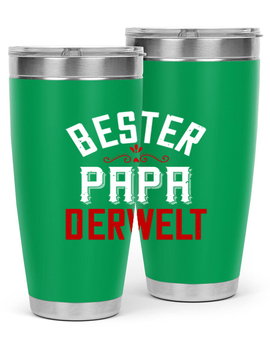 Bester Papa 46# 20oz tumbler featuring a stylish design, double wall vacuum insulation, and a drink-thru lid, perfect for hot and cold beverages.