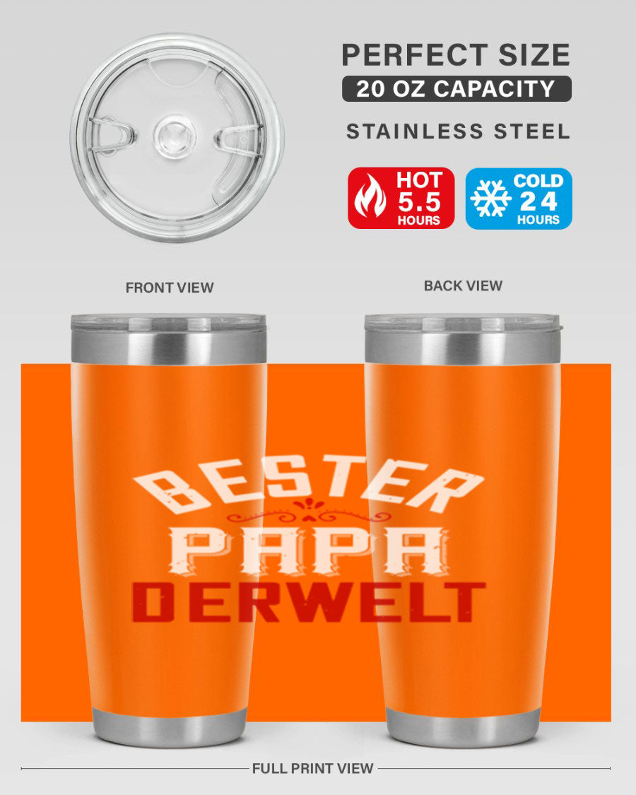 Bester Papa 46# 20oz tumbler featuring a stylish design, double wall vacuum insulation, and a drink-thru lid, perfect for hot and cold beverages.