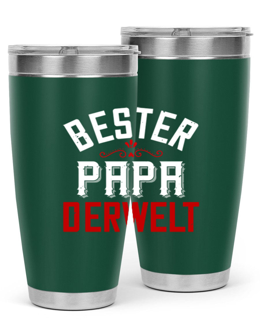 Bester Papa 46# 20oz tumbler featuring a stylish design, double wall vacuum insulation, and a drink-thru lid, perfect for hot and cold beverages.