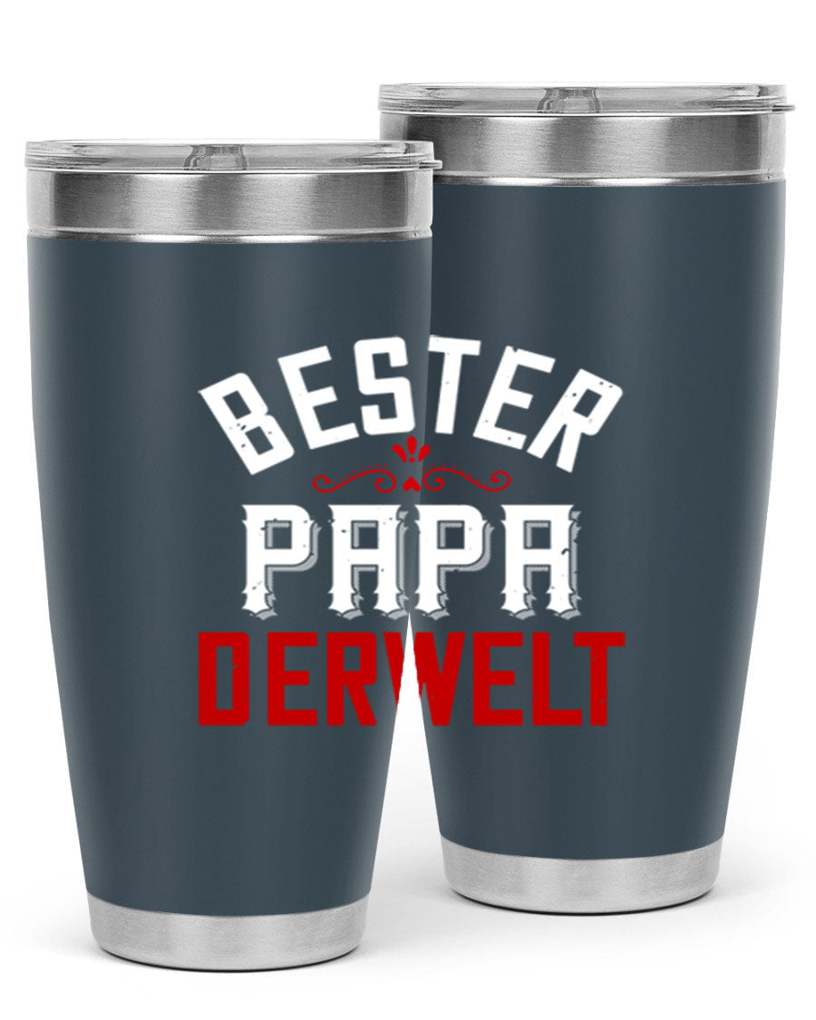 Bester Papa 46# 20oz tumbler featuring a stylish design, double wall vacuum insulation, and a drink-thru lid, perfect for hot and cold beverages.