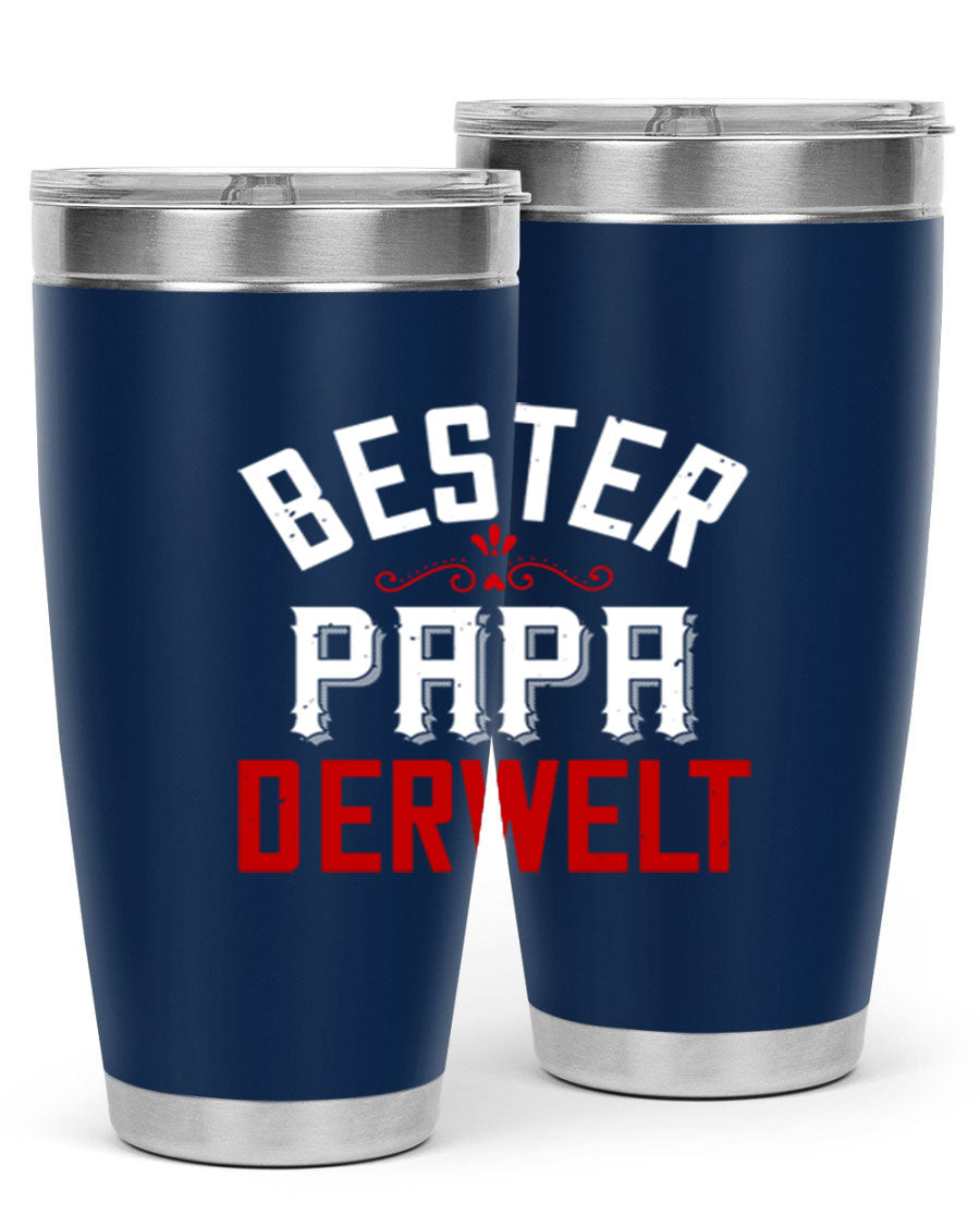 Bester Papa 46# 20oz tumbler featuring a stylish design, double wall vacuum insulation, and a drink-thru lid, perfect for hot and cold beverages.