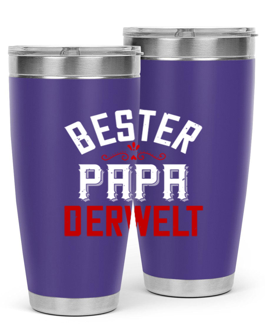 Bester Papa 46# 20oz tumbler featuring a stylish design, double wall vacuum insulation, and a drink-thru lid, perfect for hot and cold beverages.