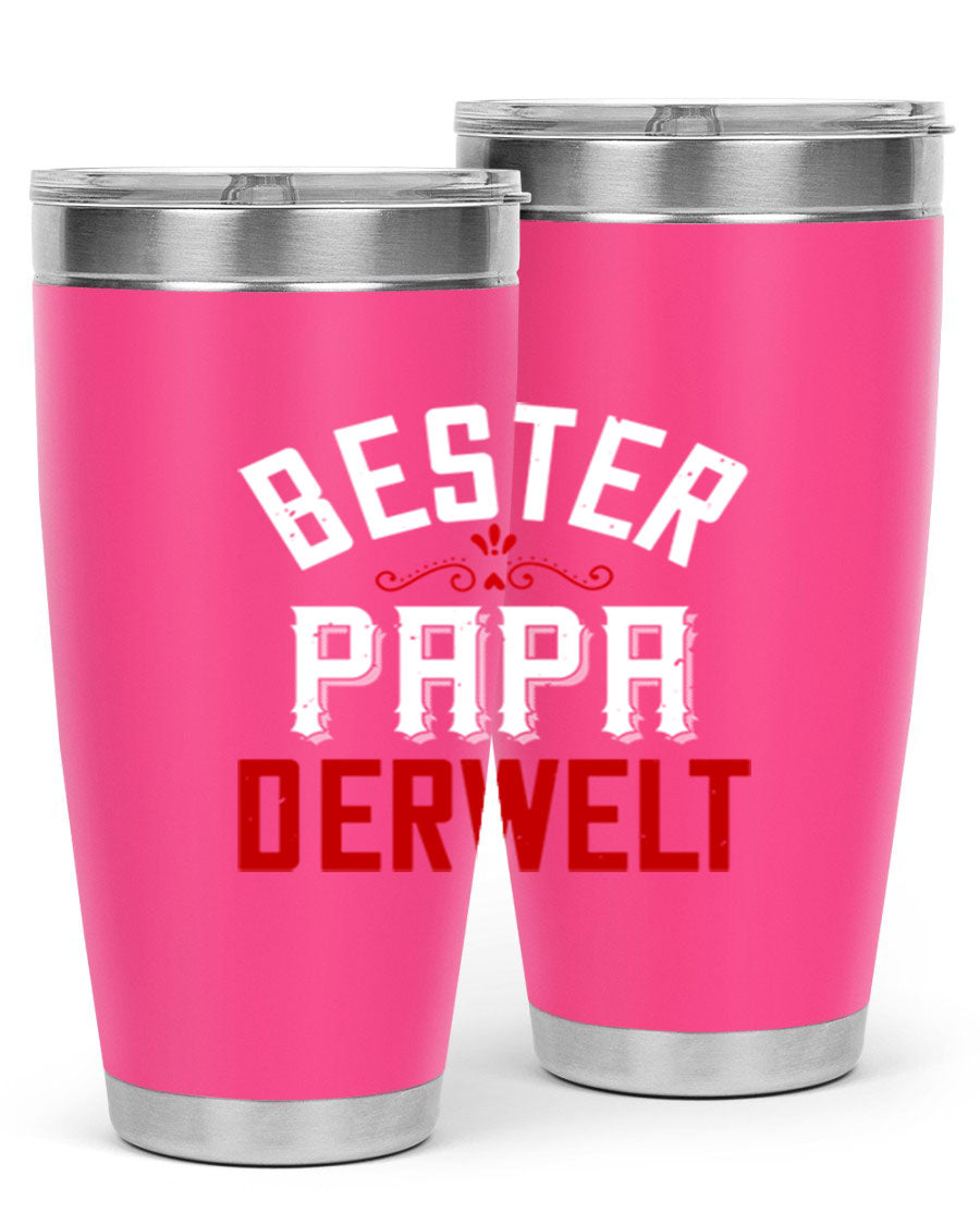 Bester Papa 46# 20oz tumbler featuring a stylish design, double wall vacuum insulation, and a drink-thru lid, perfect for hot and cold beverages.