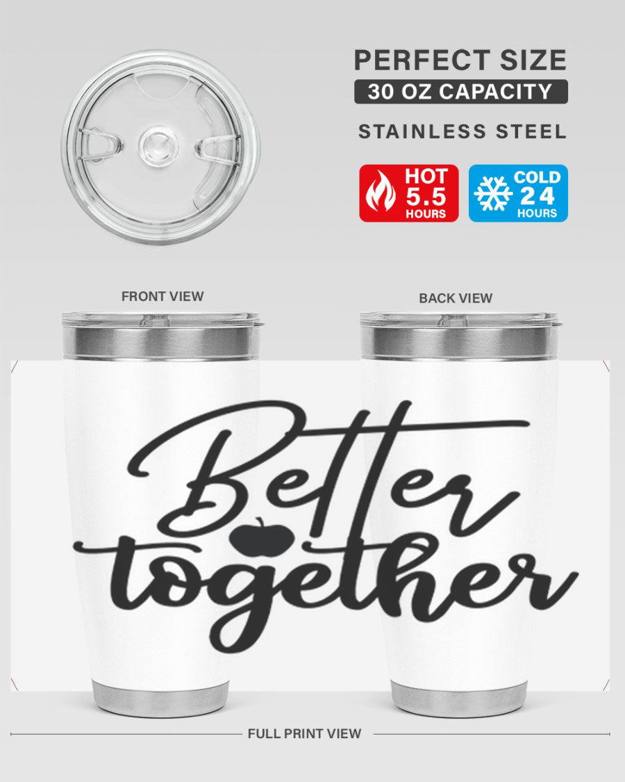 Better Together 20oz Tumbler made of stainless steel with a sleek design, featuring a drink-thru lid and copper lining.