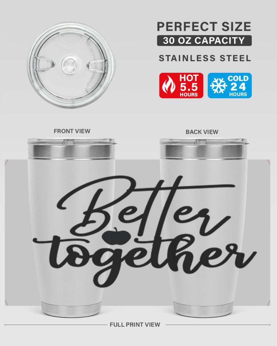 Better Together 20oz Tumbler made of stainless steel with a sleek design, featuring a drink-thru lid and copper lining.