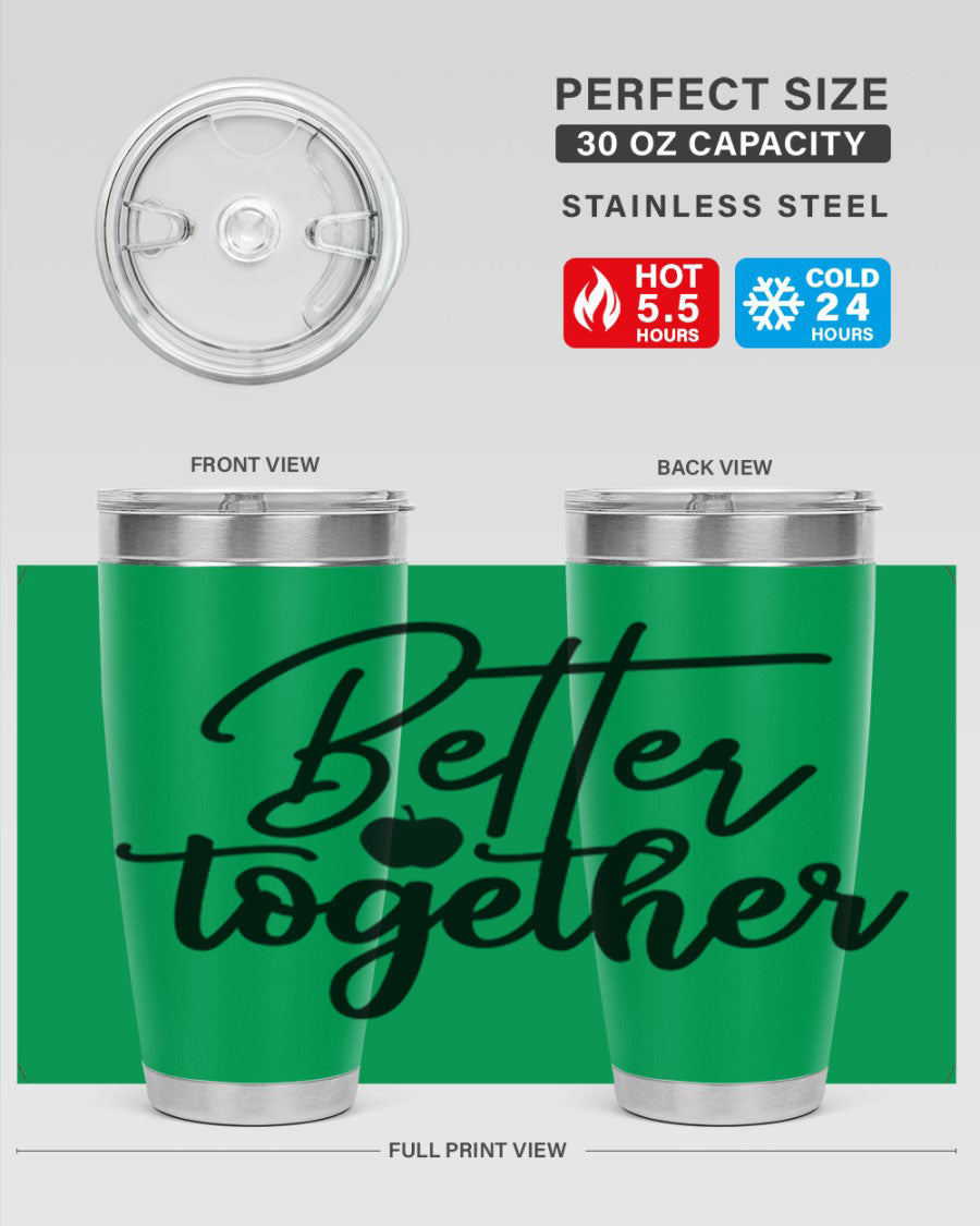 Better Together 20oz Tumbler made of stainless steel with a sleek design, featuring a drink-thru lid and copper lining.