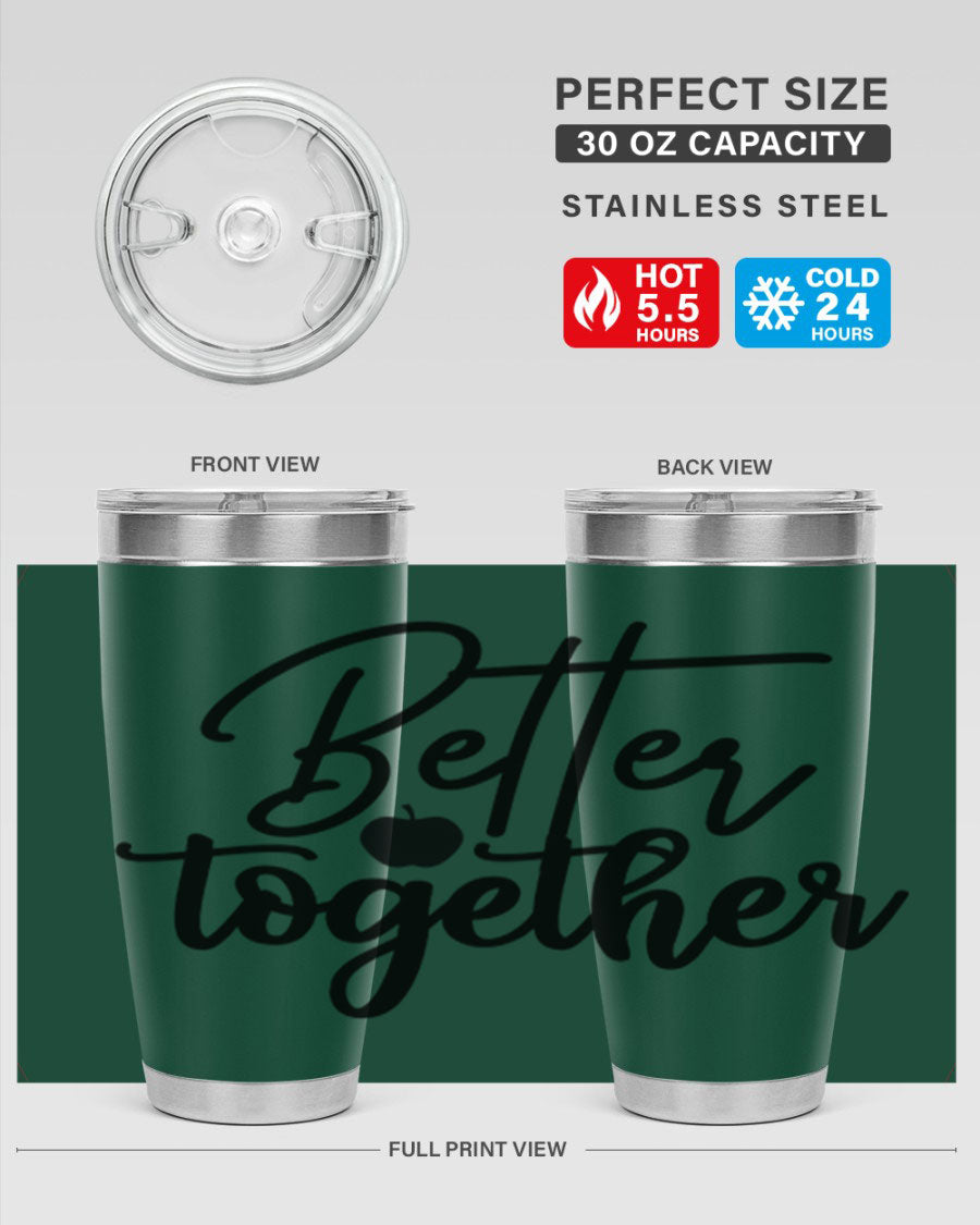 Better Together 20oz Tumbler made of stainless steel with a sleek design, featuring a drink-thru lid and copper lining.