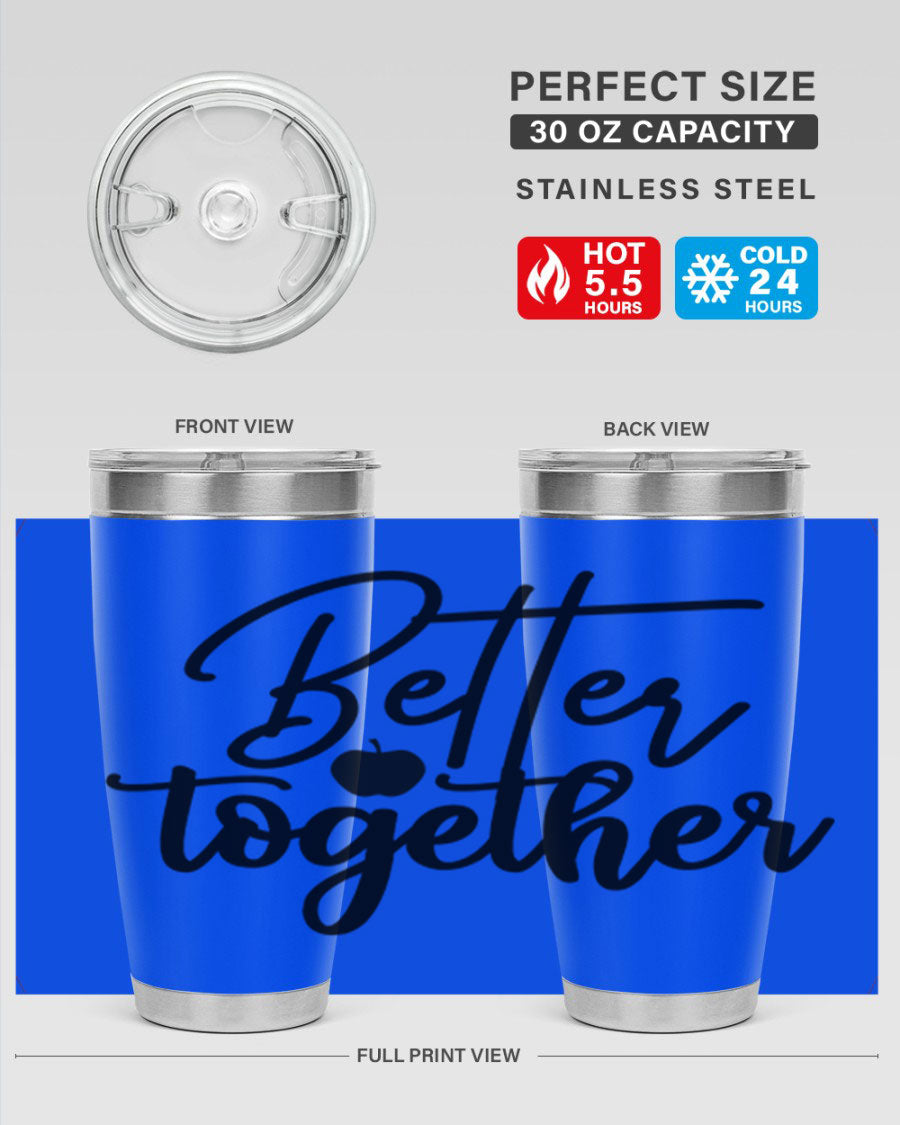 Better Together 20oz Tumbler made of stainless steel with a sleek design, featuring a drink-thru lid and copper lining.