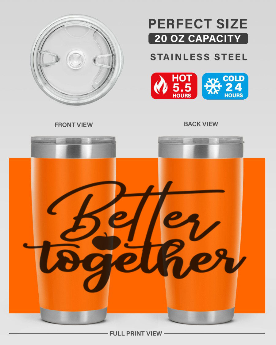 Better Together 20oz Tumbler made of stainless steel with a sleek design, featuring a drink-thru lid and copper lining.