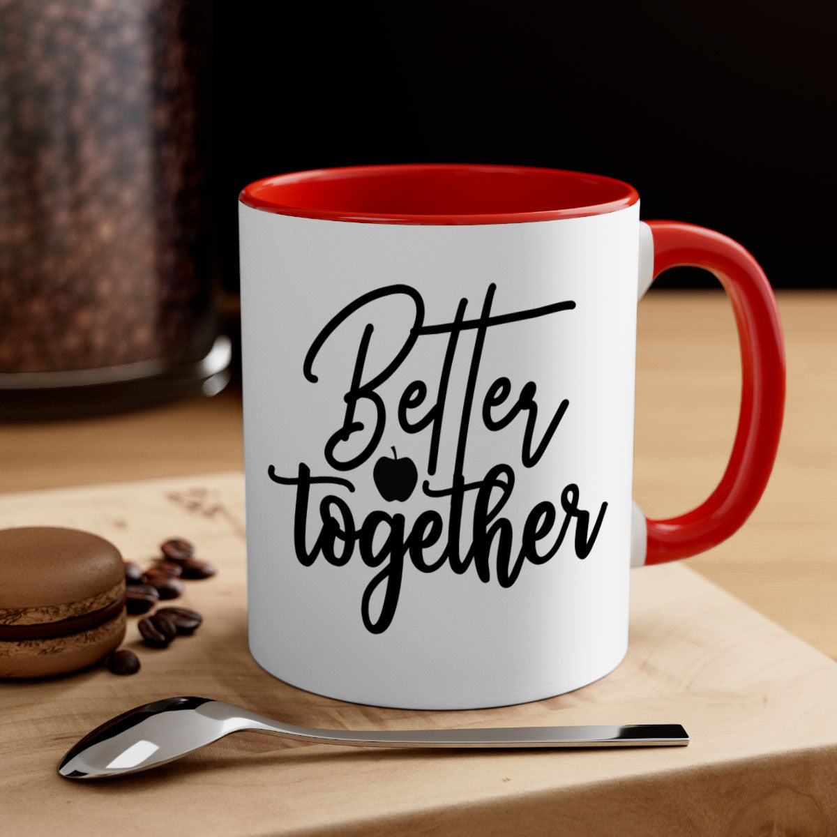 Better Together 1# Kitchen Mug featuring a glossy finish, colored handle, and interior in five vibrant colors.