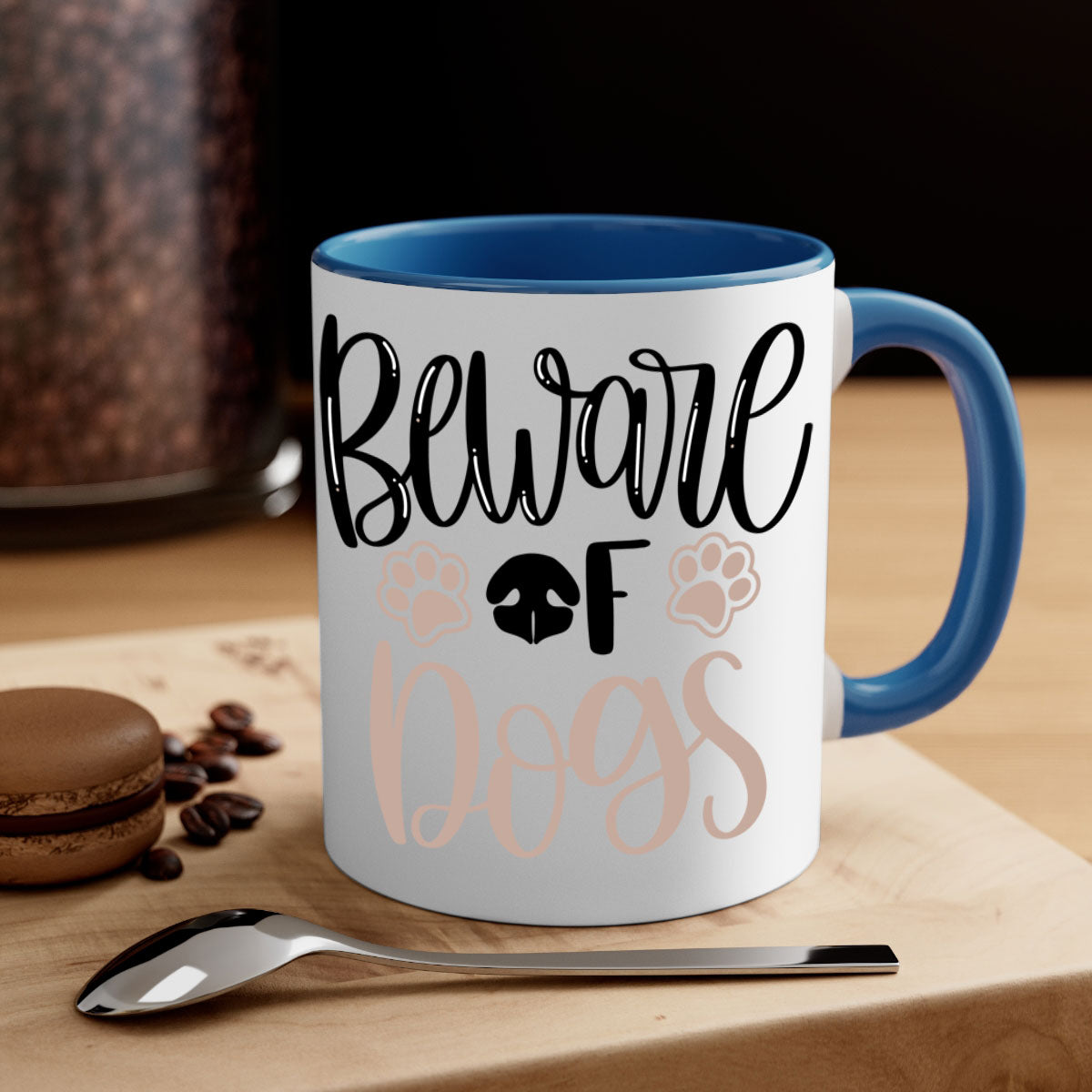 Beware Of Dogs Style 33# Mug featuring a two-tone design with a colored handle and glossy finish, available in multiple colors.