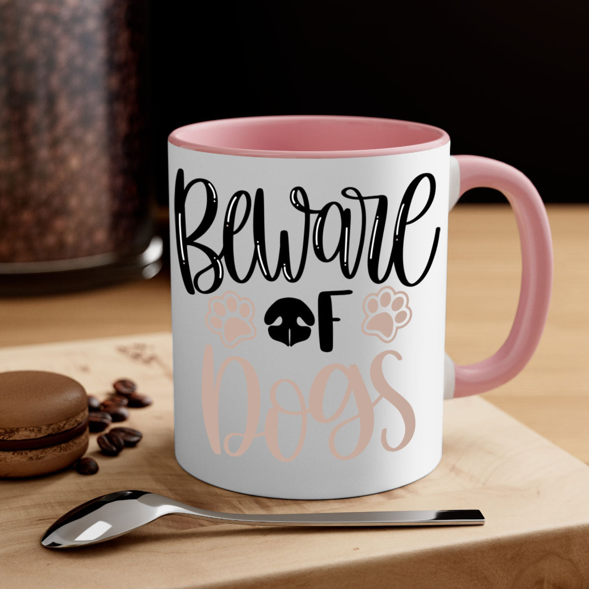 Beware Of Dogs Style 33# Mug featuring a two-tone design with a colored handle and glossy finish, available in multiple colors.