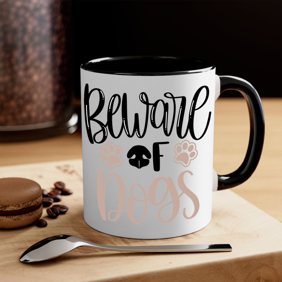 Beware Of Dogs Style 33# Mug featuring a two-tone design with a colored handle and glossy finish, available in multiple colors.