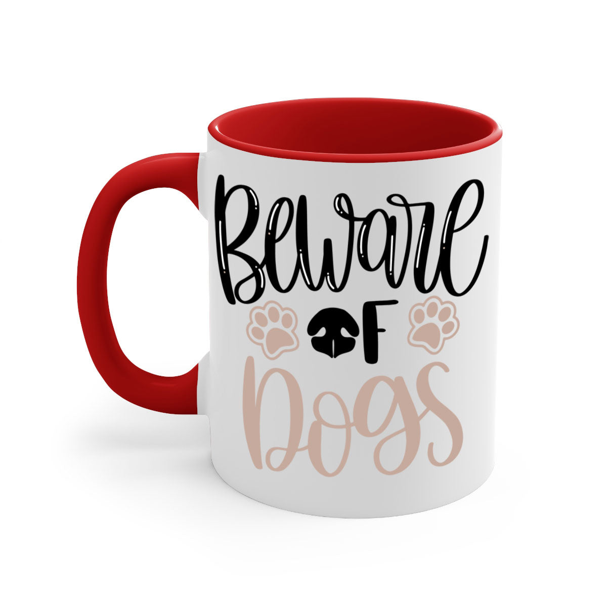 Beware Of Dogs Style 33# Mug featuring a two-tone design with a colored handle and glossy finish, available in multiple colors.