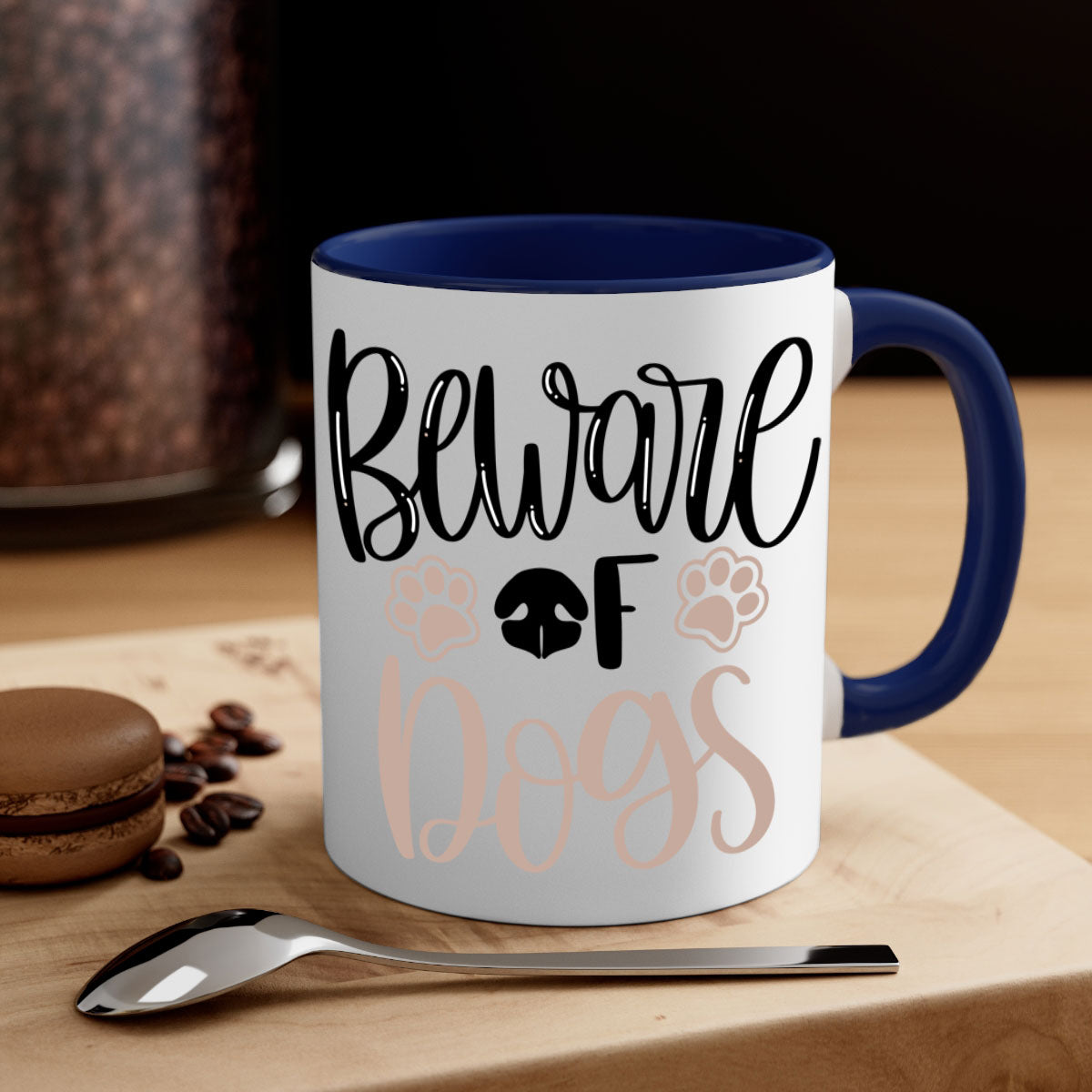 Beware Of Dogs Style 33# Mug featuring a two-tone design with a colored handle and glossy finish, available in multiple colors.