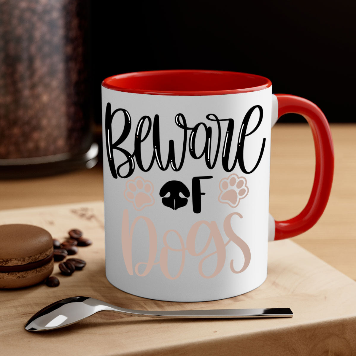 Beware Of Dogs Style 33# Mug featuring a two-tone design with a colored handle and glossy finish, available in multiple colors.