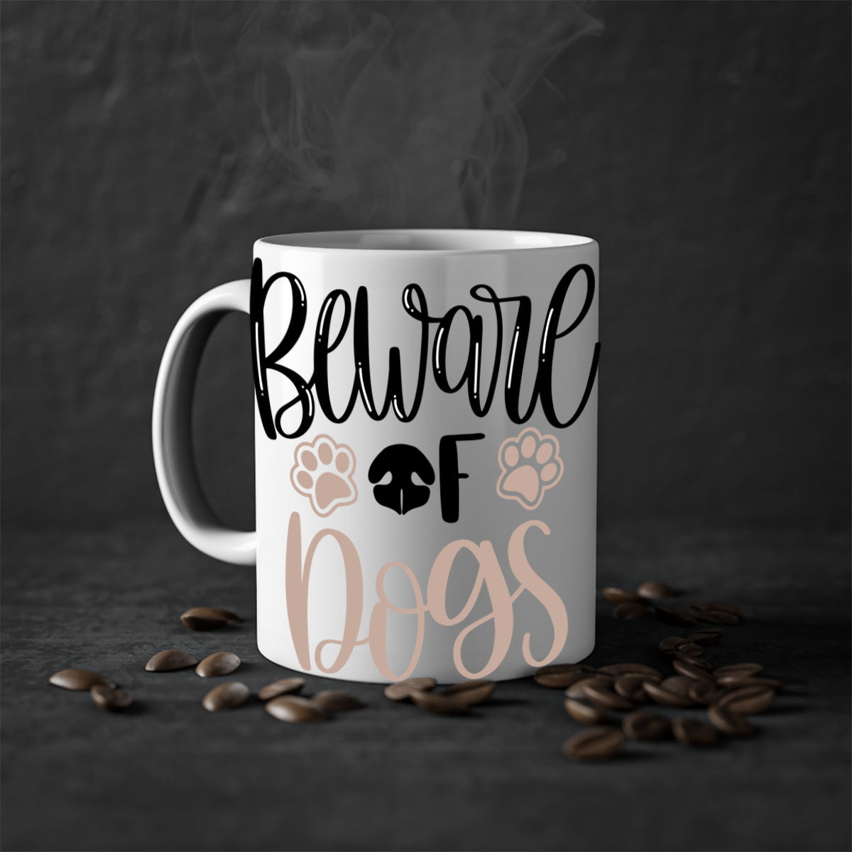 Beware Of Dogs Style 33# Mug featuring a two-tone design with a colored handle and glossy finish, available in multiple colors.