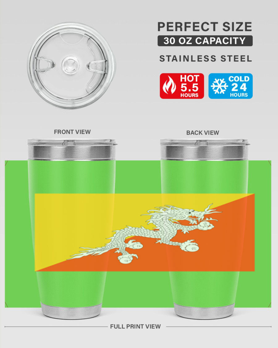 Bhutan 178# Tumbler showcasing double wall vacuum insulation and vibrant design, perfect for hot and cold beverages.