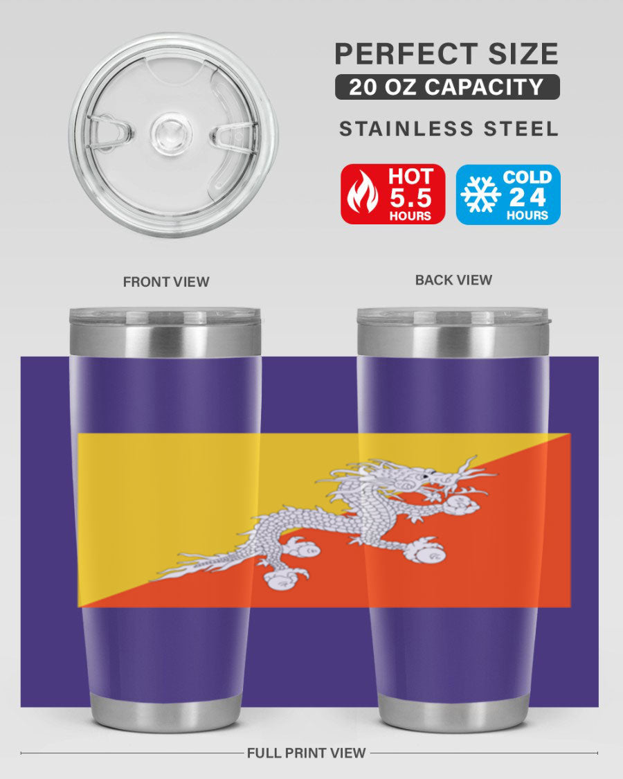 Bhutan 178# Tumbler showcasing double wall vacuum insulation and vibrant design, perfect for hot and cold beverages.