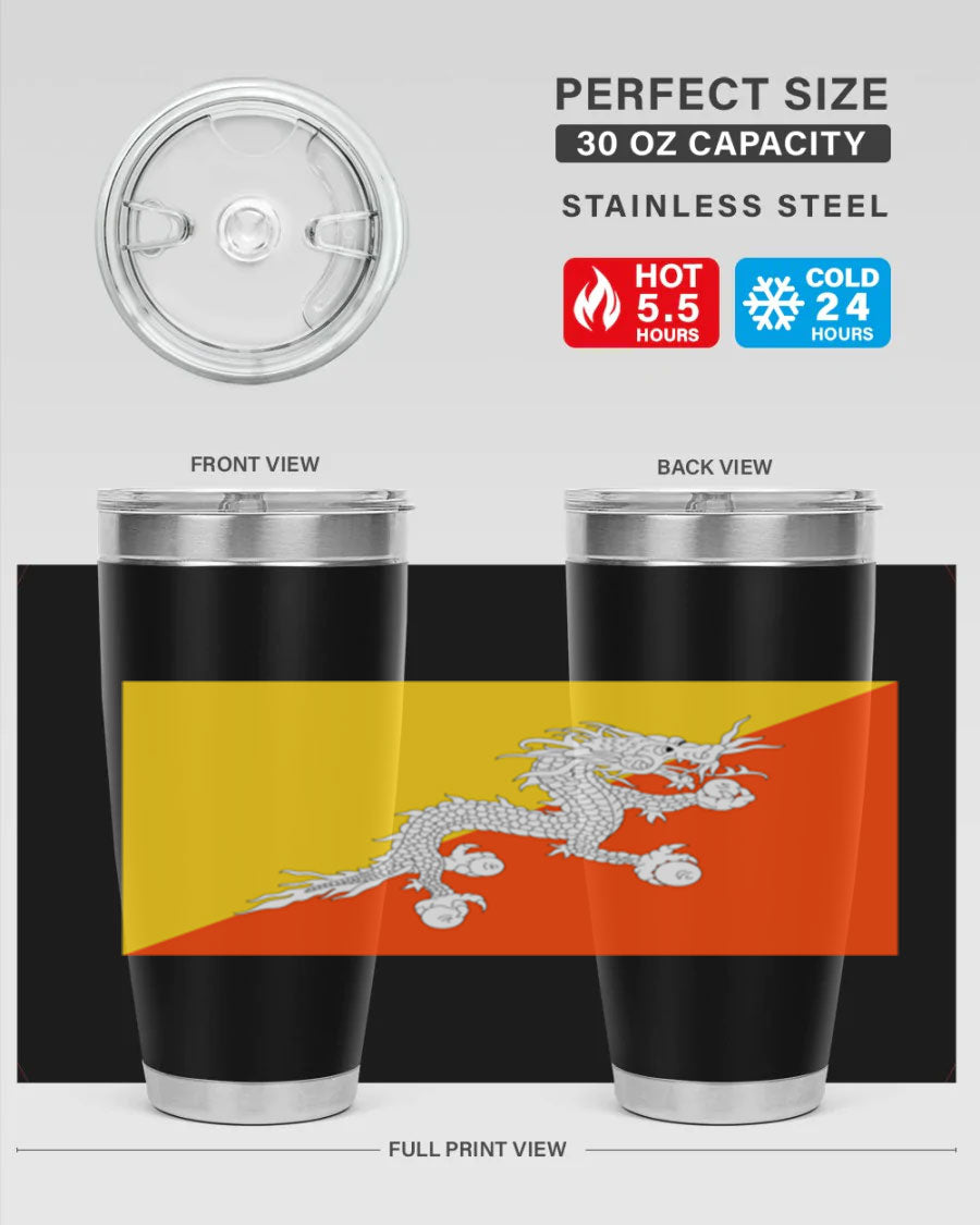 Bhutan 178# Tumbler showcasing double wall vacuum insulation and vibrant design, perfect for hot and cold beverages.