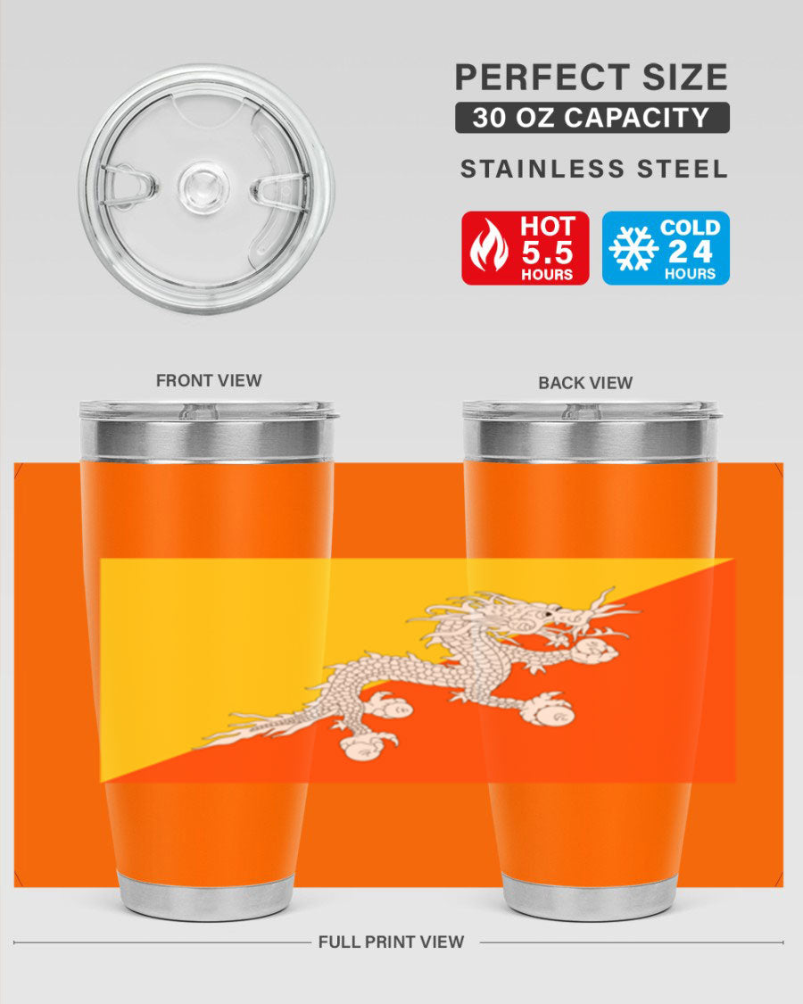 Bhutan 178# Tumbler showcasing double wall vacuum insulation and vibrant design, perfect for hot and cold beverages.